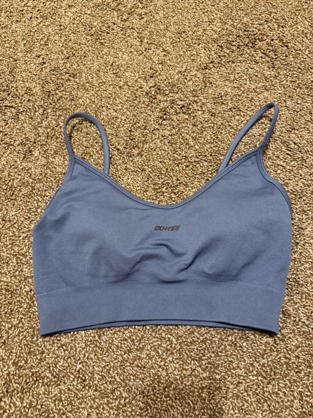 BO+TEE Womens Blue Seamless Spaghetti-Sport Bra